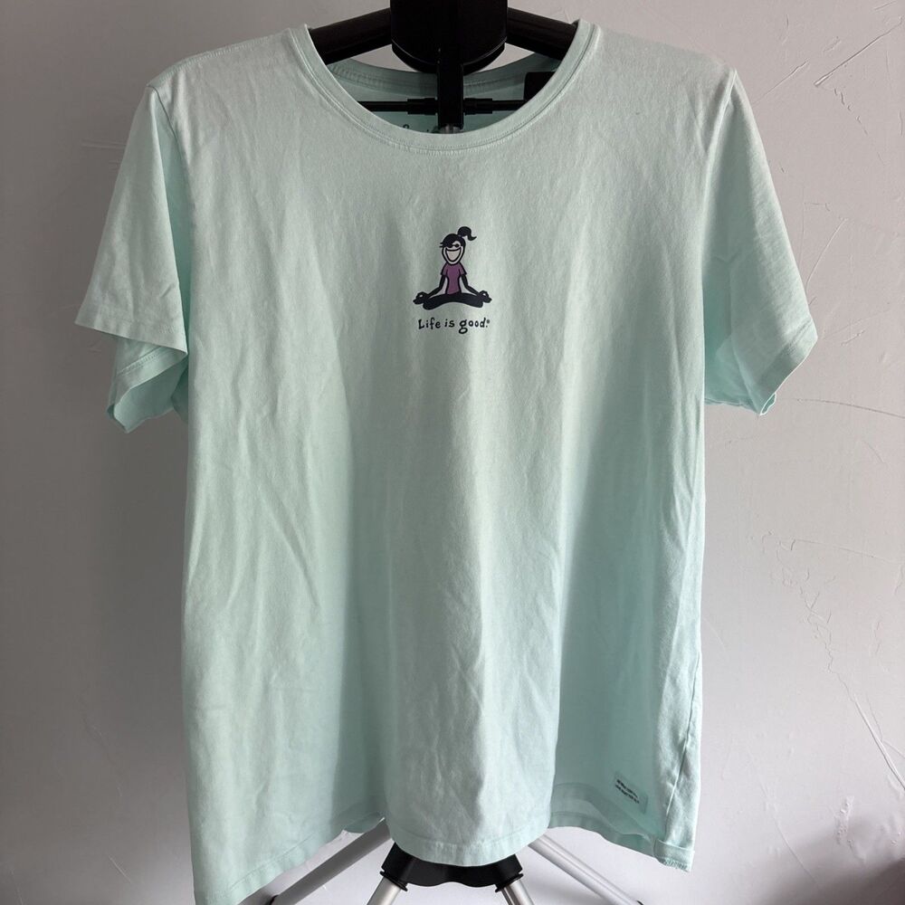 Life Is Good Womens Vintage Yoga Jackie Mint Green Graphic T-Shirt Size XL
